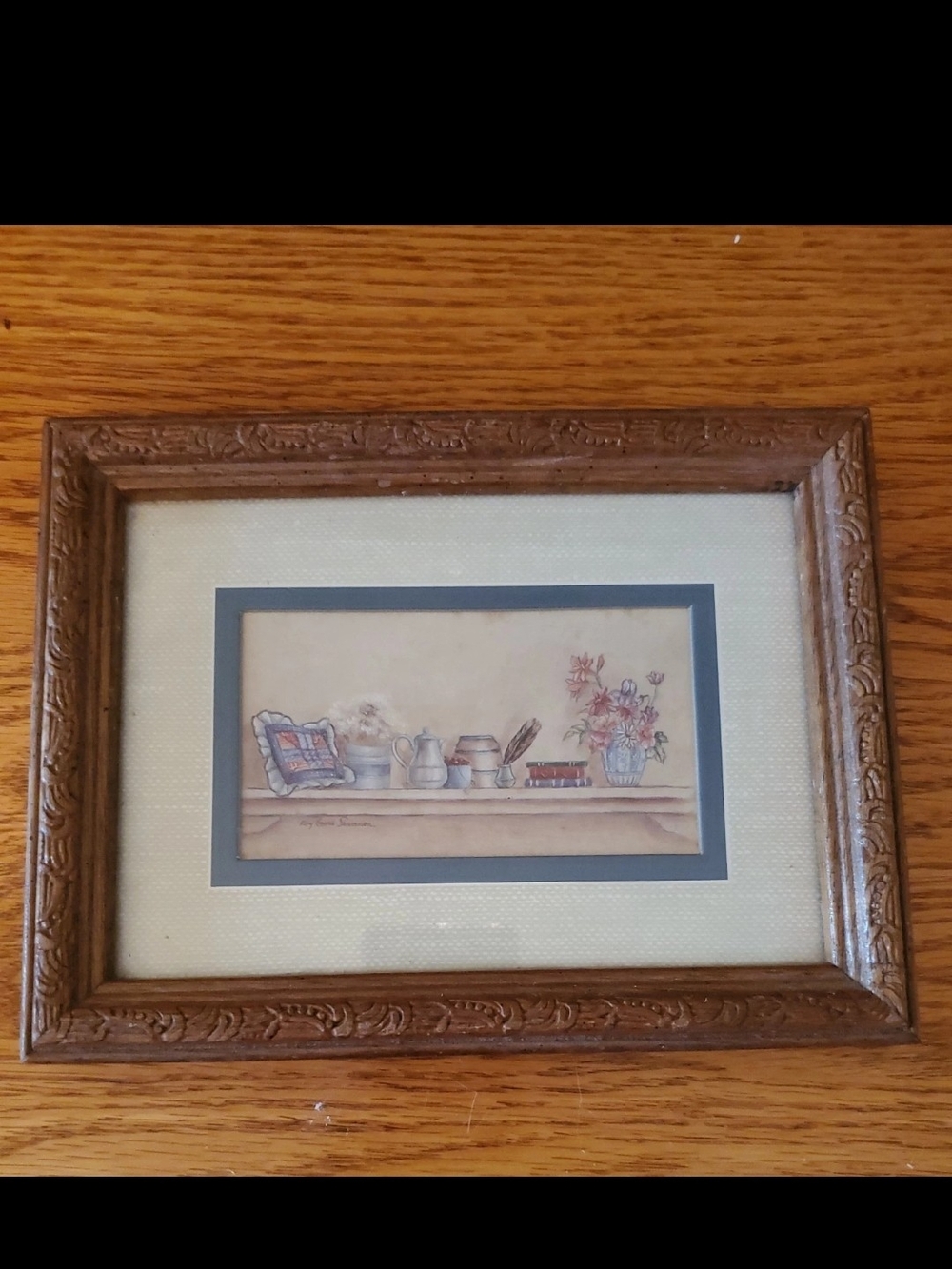 Vtg Small Kay Lamb Shannon Home Decor On Shelf Print Wall Hanging Wood Frame 6x8